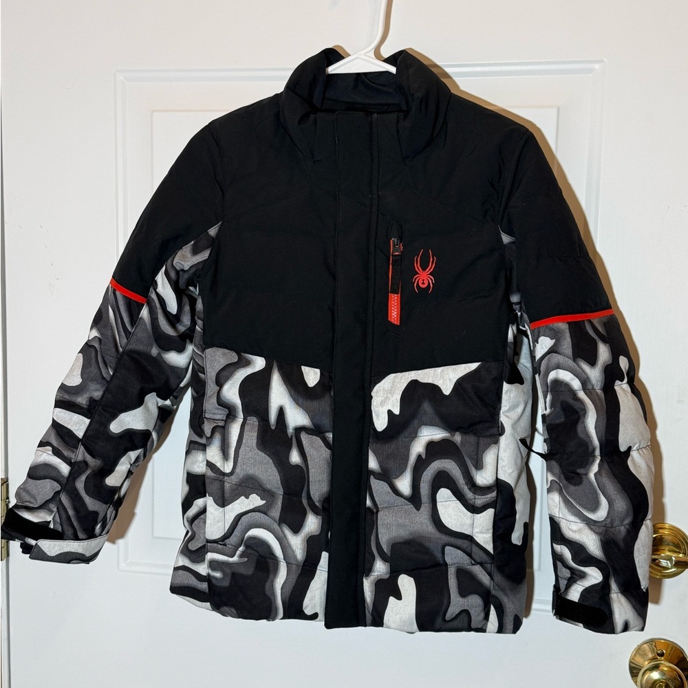 Spyder Impulse Synthetic Down Kids Black and White Camouflage Puffer Jacket